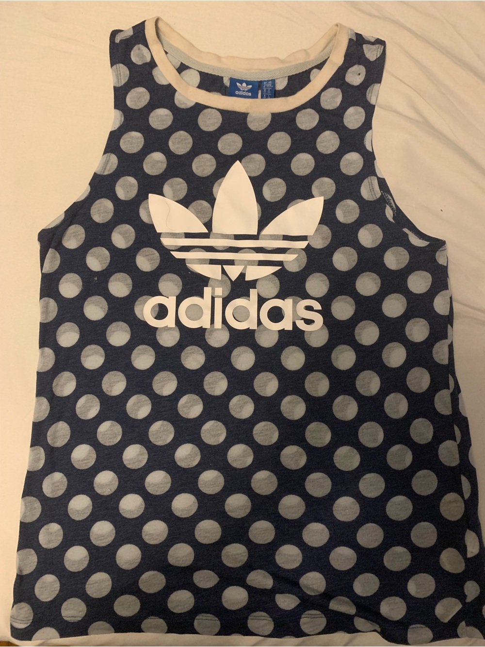 adidas Navy and White Polka Dot Trefoil Tank Top